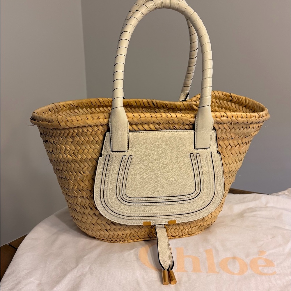 Chloè Marcia Medium Raffia Leather Basket Tote Bag